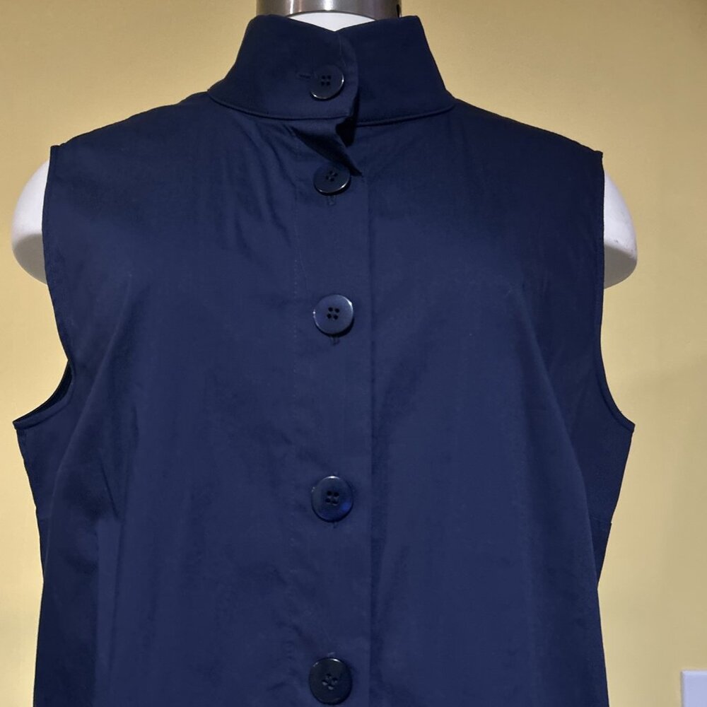 Per se By Carlisle Designer Luxurious Navy Sleeveless Shirt 14 Mandarin Collar - Picture 4 of 10